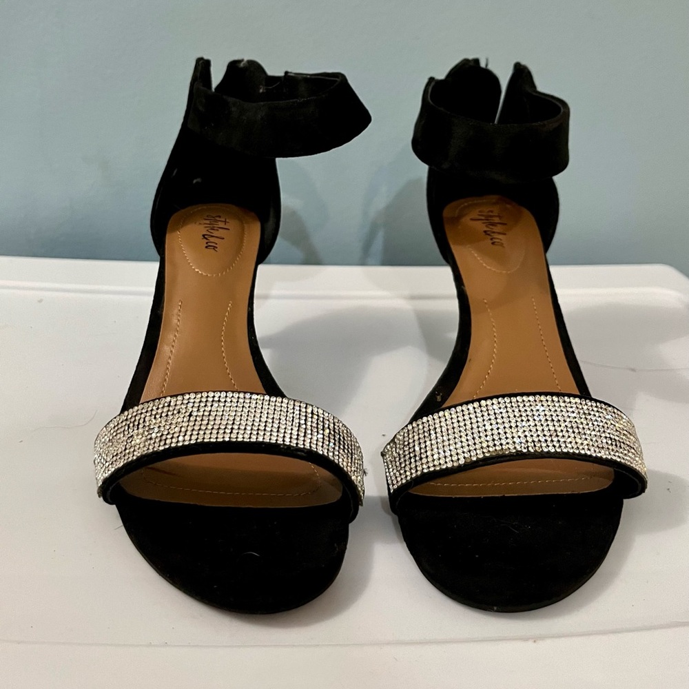 Black high heels with rhinestones